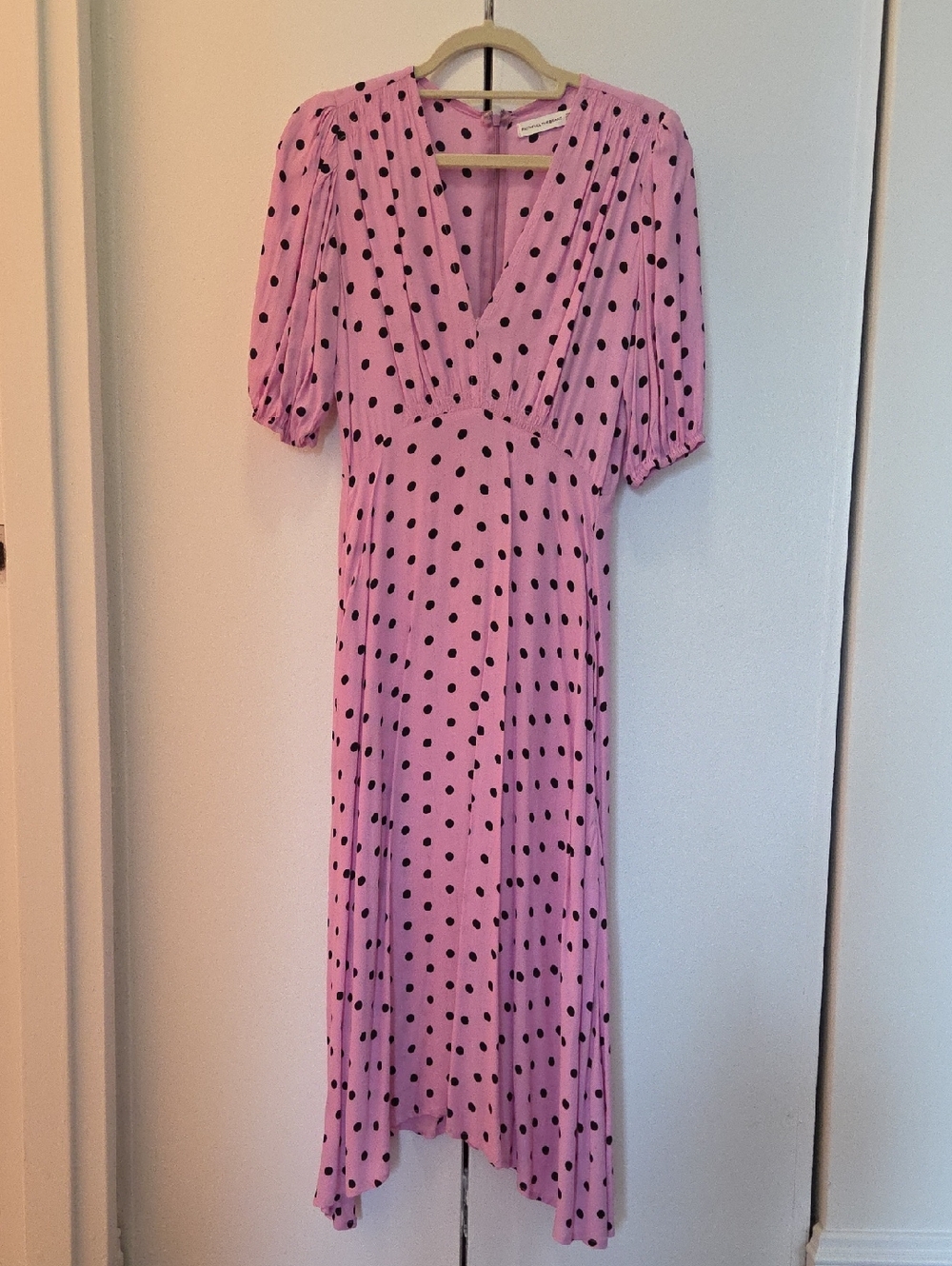 Faithfull the Brand Pink and Black Polka Dot Midi Dress